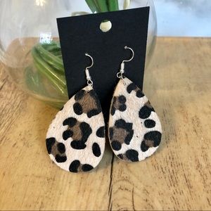 Faux Leather Animal Print Teardrop Earrings